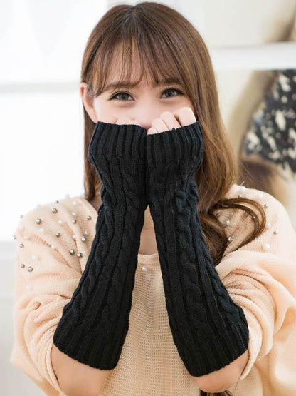 Long Warmer Solid Color Half-finger Wrist Gloves Accessories