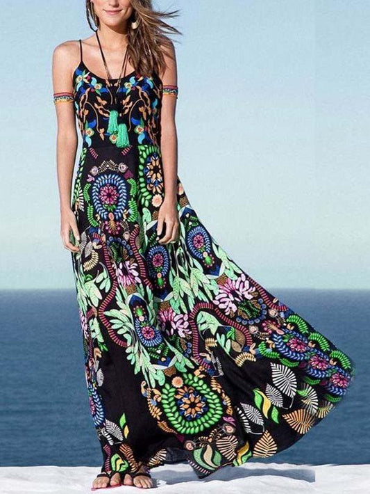 Printed Spaghetti-neck Maxi Dress