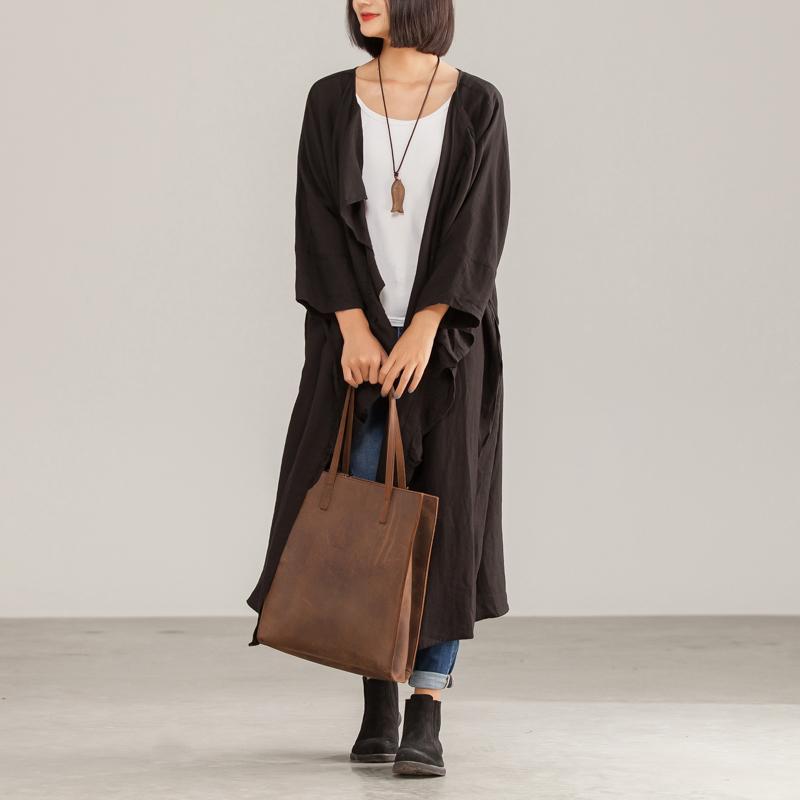 Long Linen Women Autumn Solid Ruffles Coat