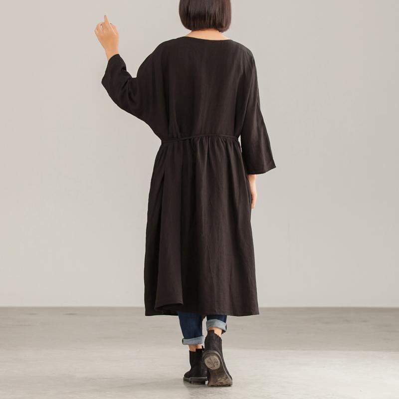 Long Linen Women Autumn Solid Ruffles Coat