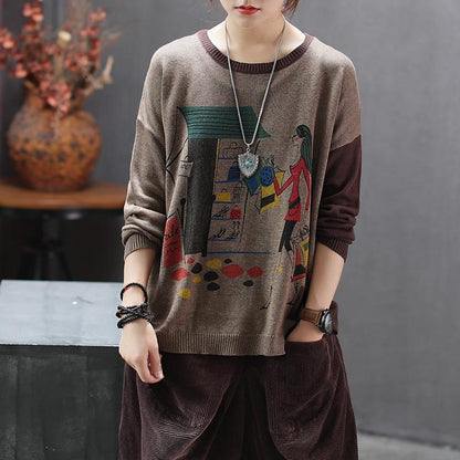 Long Sleeve Cartoon Casual Knitting Shirt