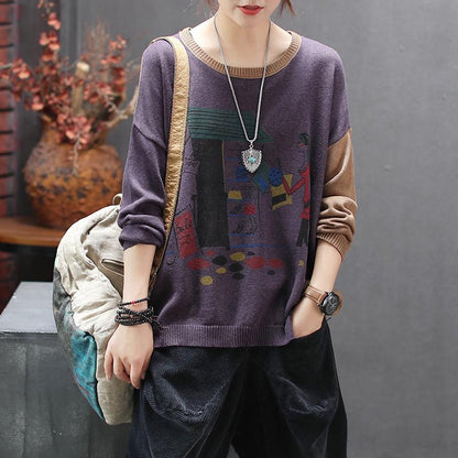 Long Sleeve Cartoon Casual Knitting Shirt