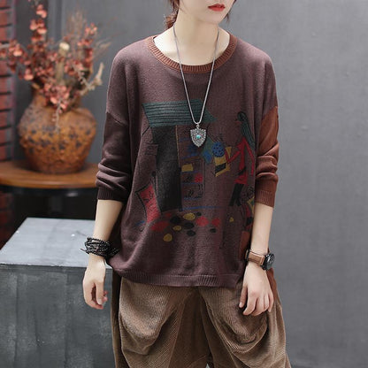 Long Sleeve Cartoon Casual Knitting Shirt