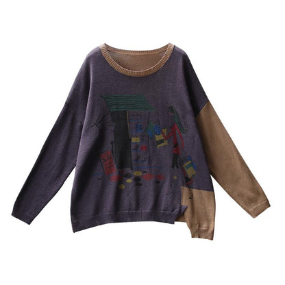 Long Sleeve Cartoon Casual Knitting Shirt