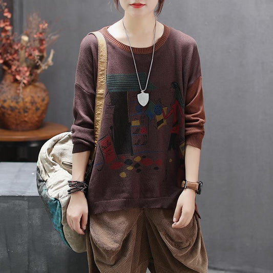 Long Sleeve Cartoon Casual Knitting Shirt