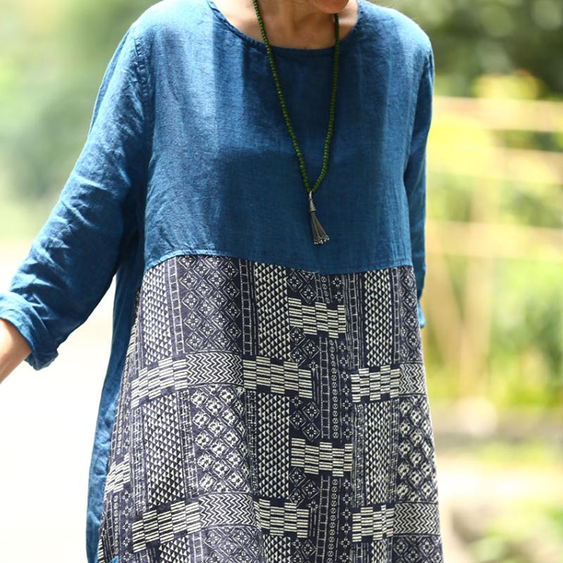 Long Sleeve Casual Linen Slit Pullover Dress