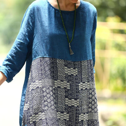 Long Sleeve Casual Linen Slit Pullover Dress
