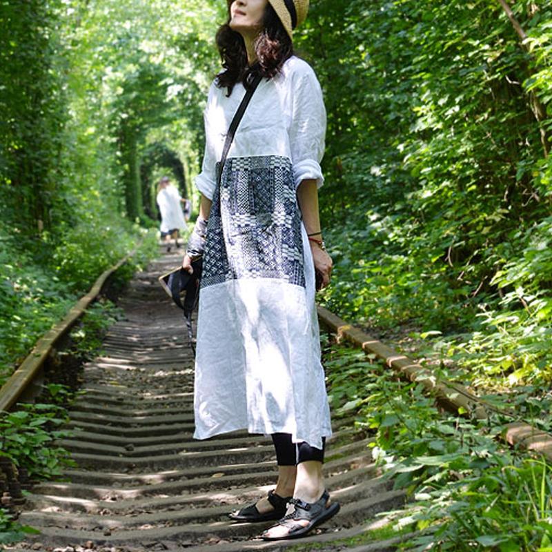 Long Sleeve Casual Linen Slit Pullover Dress