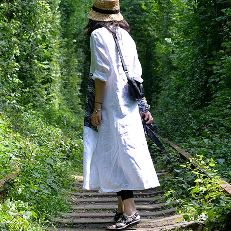 Long Sleeve Casual Linen Slit Pullover Dress