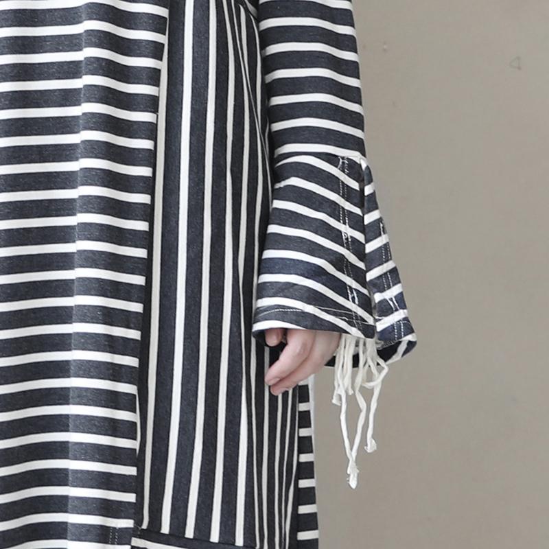 Long Sleeve Lacing Stripe Splitting Dress For Women
