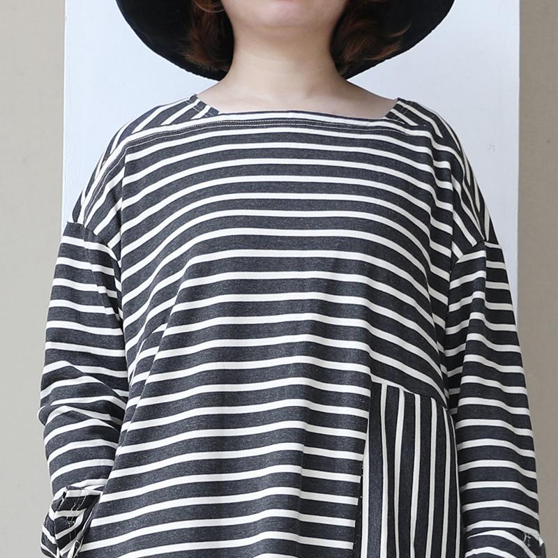Long Sleeve Lacing Stripe Splitting Dress For Women
