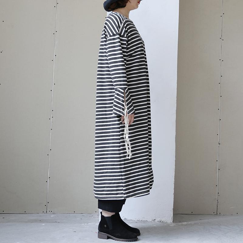 Long Sleeve Lacing Stripe Splitting Dress For Women