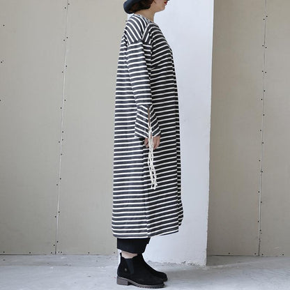 Long Sleeve Lacing Stripe Splitting Dress For Women