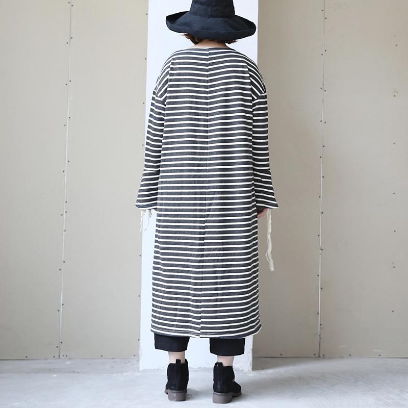 Long Sleeve Lacing Stripe Splitting Dress For Women