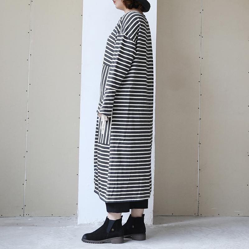 Long Sleeve Lacing Stripe Splitting Dress For Women