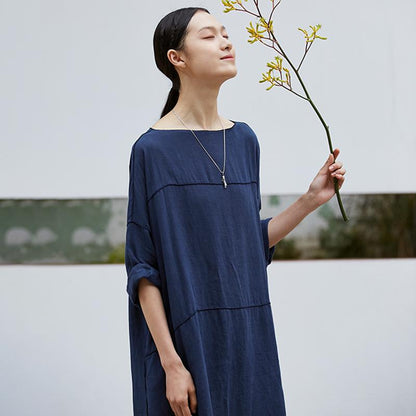 Long Sleeve Retro Solid Color Plus Size Dress