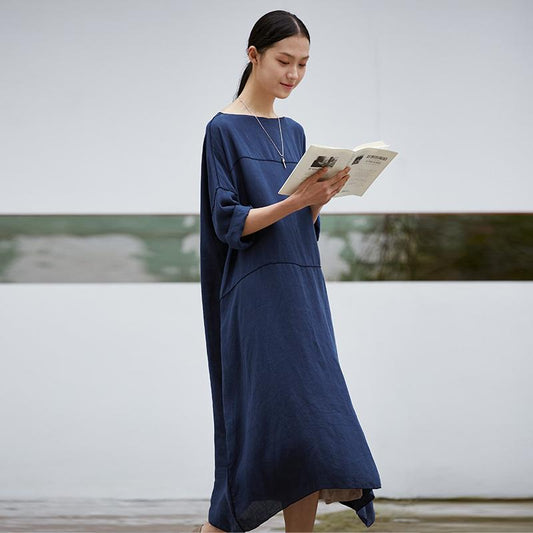 Long Sleeve Retro Solid Color Plus Size Dress