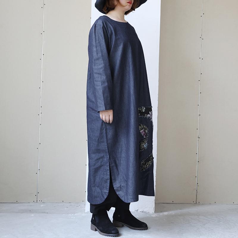 Long Sleeve Round Neck Embroidery Dress