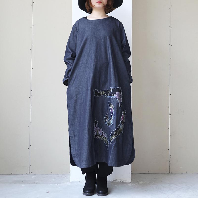 Long Sleeve Round Neck Embroidery Dress