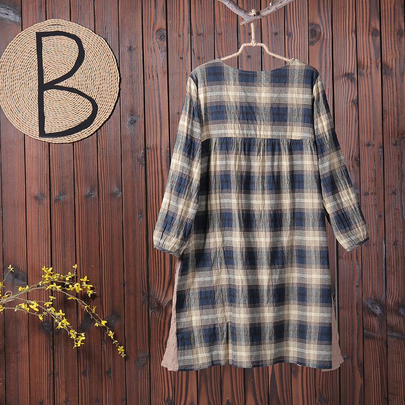 Long Sleeves Women Autumn Spring Plaid Dress