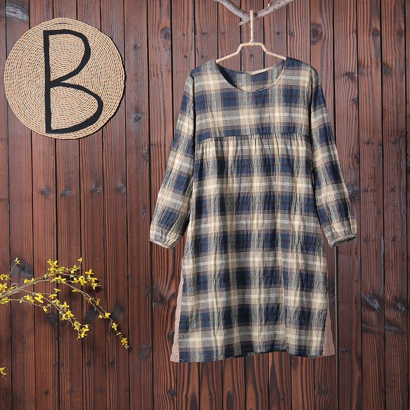 Long Sleeves Women Autumn Spring Plaid Dress