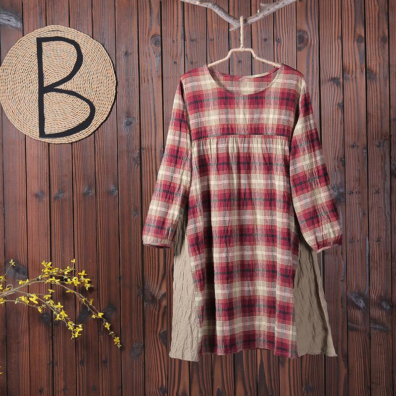 Long Sleeves Women Autumn Spring Plaid Dress