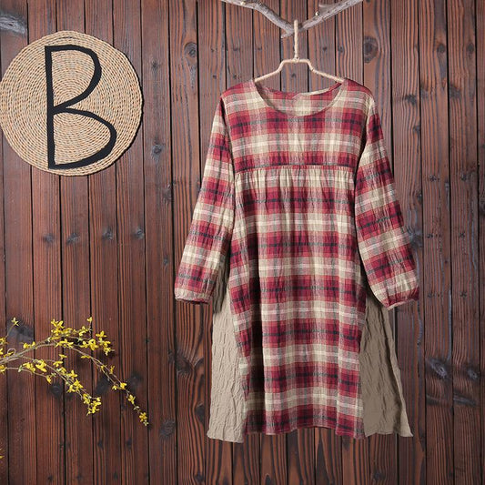Long Sleeves Women Autumn Spring Plaid Dress