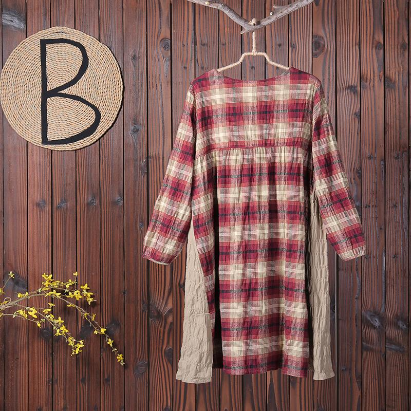 Long Sleeves Women Autumn Spring Plaid Dress