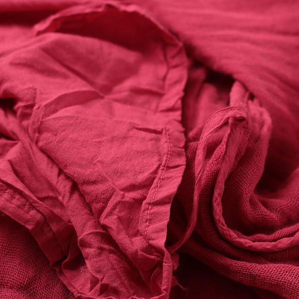 Loose Autumn Women Round Neck Red Linen Long Dress