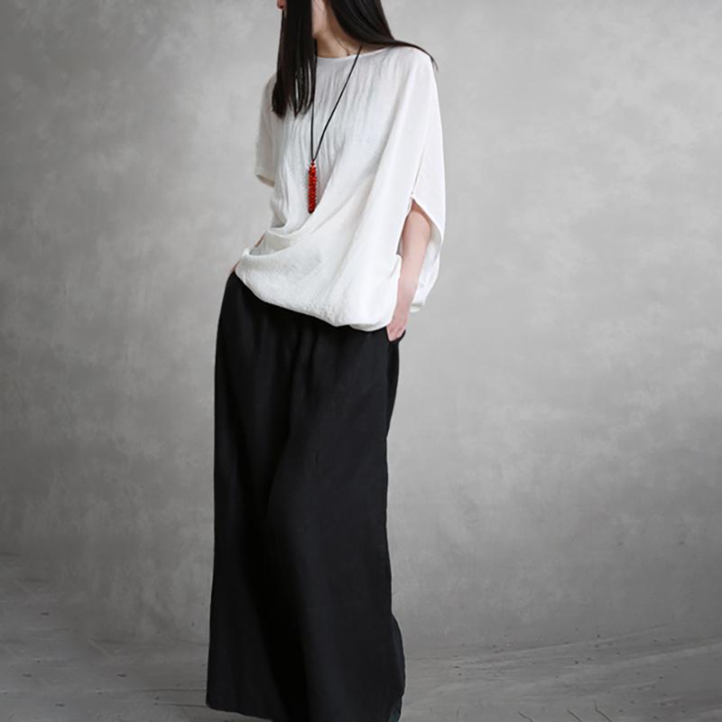Loose Batwing Sleeve Linen Jacquard Blouse