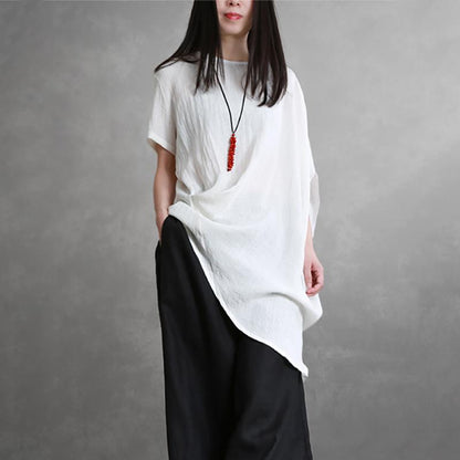 Loose Batwing Sleeve Linen Jacquard Blouse