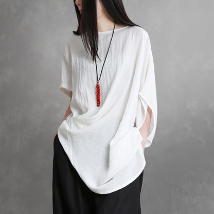Loose Batwing Sleeve Linen Jacquard Blouse