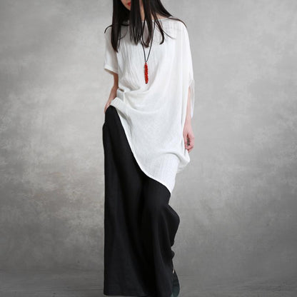 Loose Batwing Sleeve Linen Jacquard Blouse