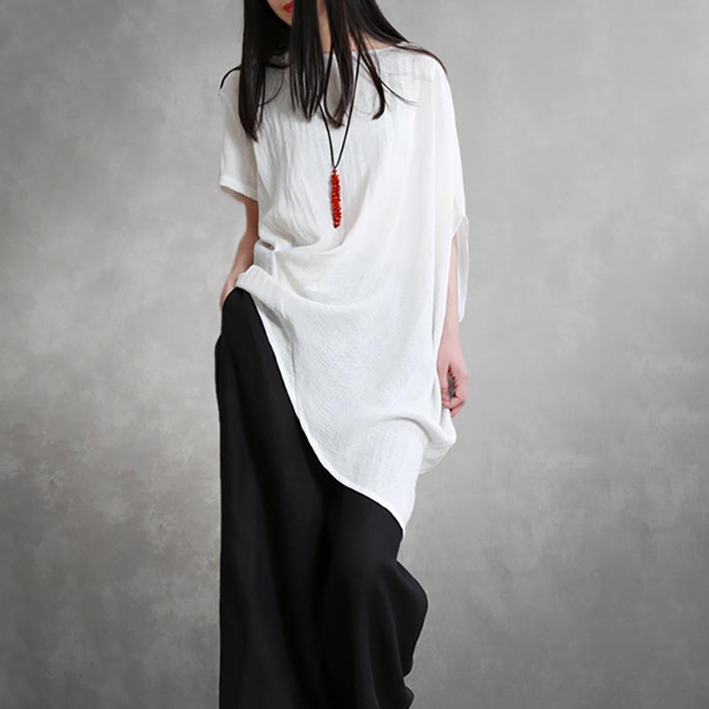 Loose Batwing Sleeve Linen Jacquard Blouse