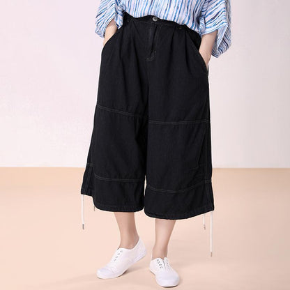 Loose Black Female Denim Cotton Pants