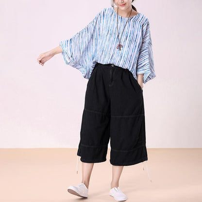 Loose Black Female Denim Cotton Pants