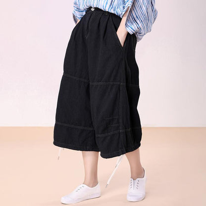 Loose Black Female Denim Cotton Pants