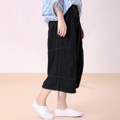 Loose Black Female Denim Cotton Pants