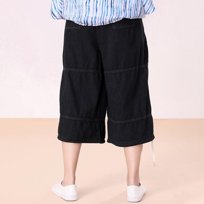 Loose Black Female Denim Cotton Pants