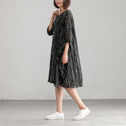 Loose Black Women Round Neck Casual Dress