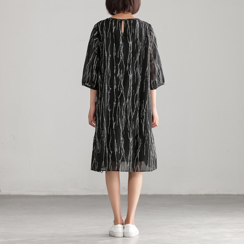 Loose Black Women Round Neck Casual Dress
