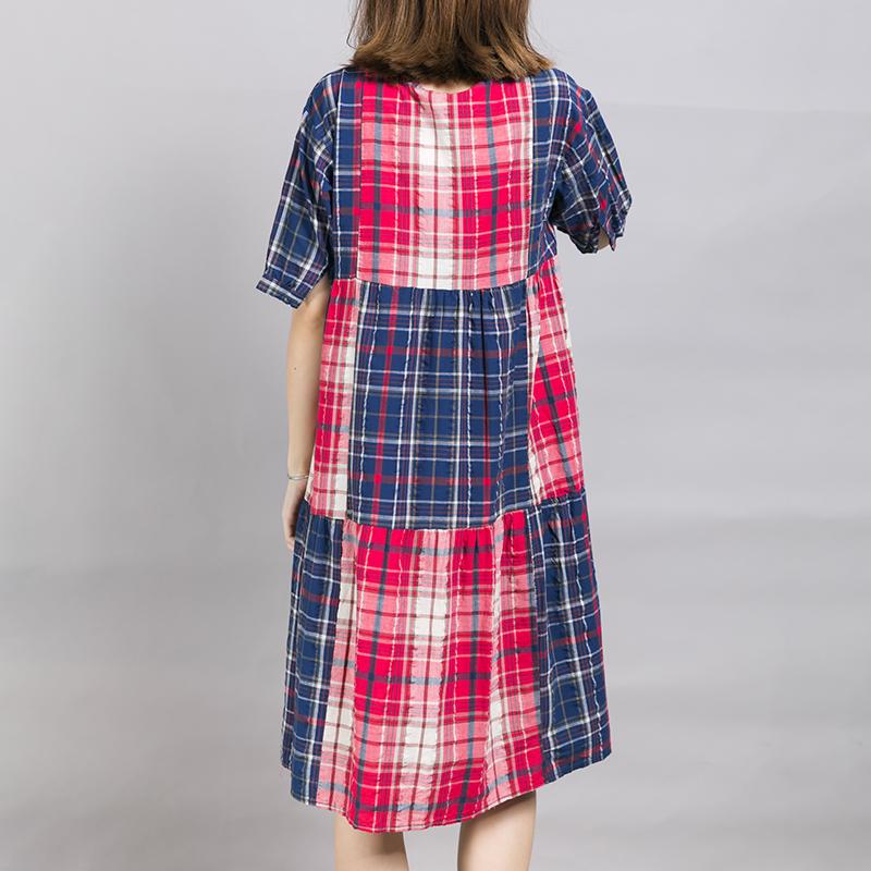 Loose Casual Plaid Color Block Midi Dress