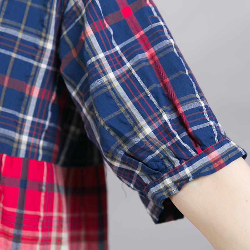 Loose Casual Plaid Color Block Midi Dress