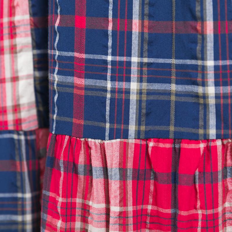 Loose Casual Plaid Color Block Midi Dress