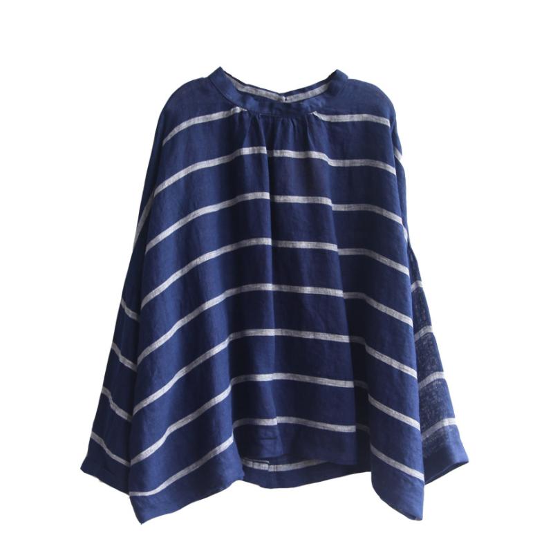 Loose Cotton Linen Striped Long Sleeve Shirt