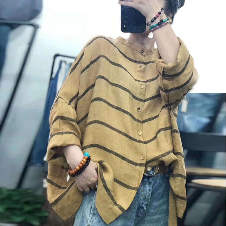 Loose Cotton Linen Striped Long Sleeve Shirt