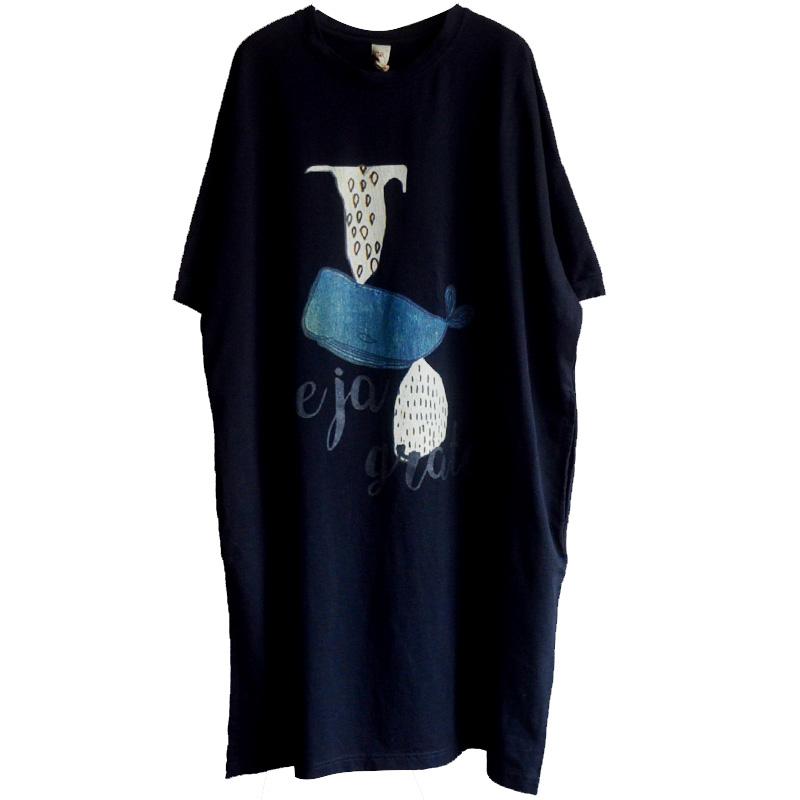 Loose Cotton Print Short Sleeve Dress