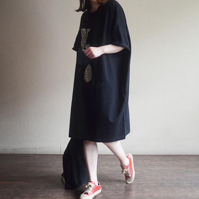 Loose Cotton Print Short Sleeve Dress