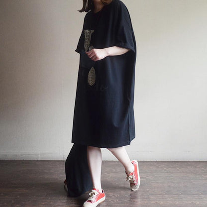 Loose Cotton Print Short Sleeve Dress