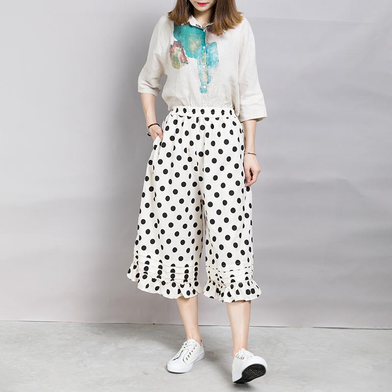 Loose Dot Pattern Falbala Women's Pants